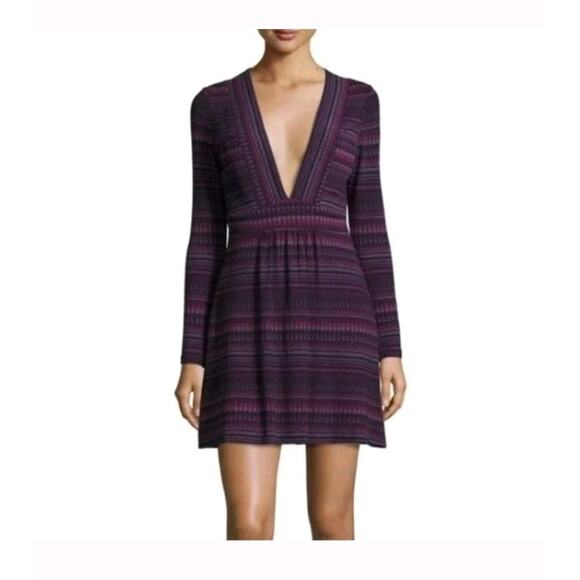 Amanda Uprichard Paxton Juniper Stripe Purple Plunge V-Neck Mini Knit Dress, XS - Picture 2 of 12